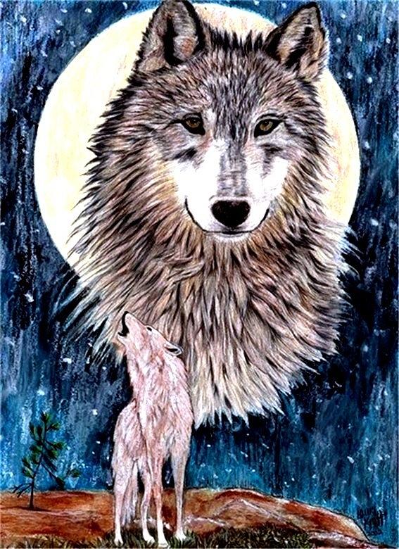 Wolf Moon Surreal Painting by Lauri Kraft - Pixels