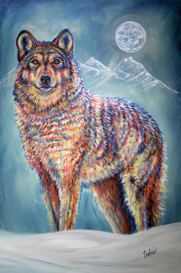 Wolf Moon Painting by Teshia Art