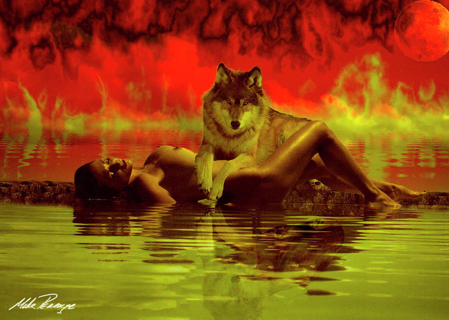 Wolf On Fire Digital Art By Mike Peconge