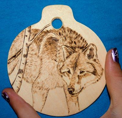 Christmas Pyrography - Wolf Ornament by Angel Abbs-Portice