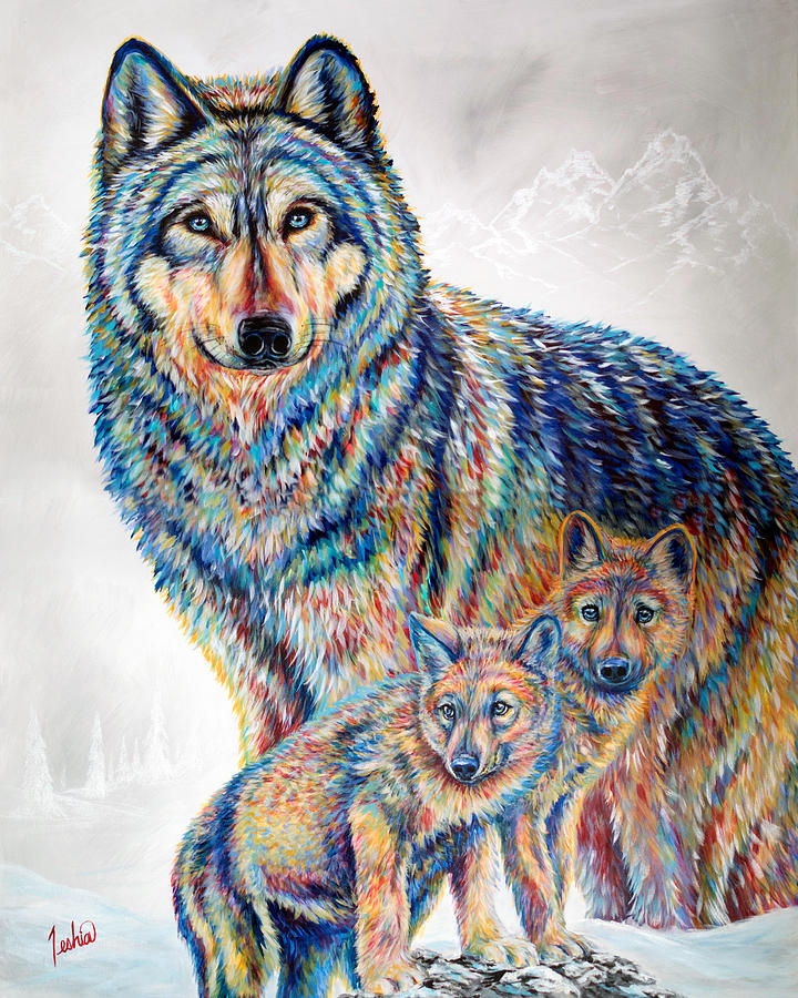Wolves Painting - Wolf Pack by Teshia Art