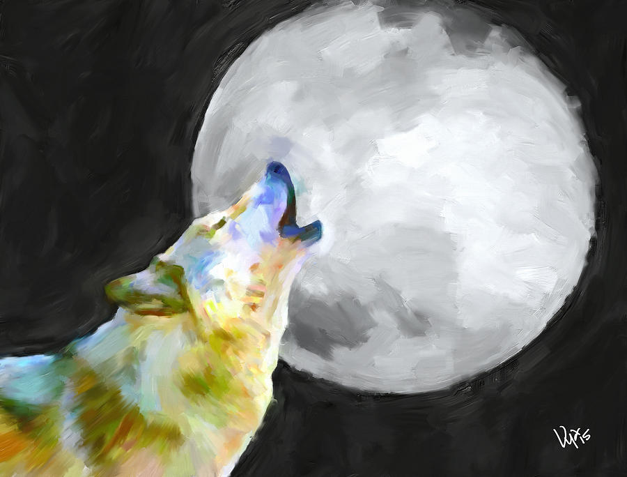 Wolf Painting Howl Moon Original Painting Fine Art Night Moon Oil On Canvas - Handmade By Vya Painting By Vya Artist