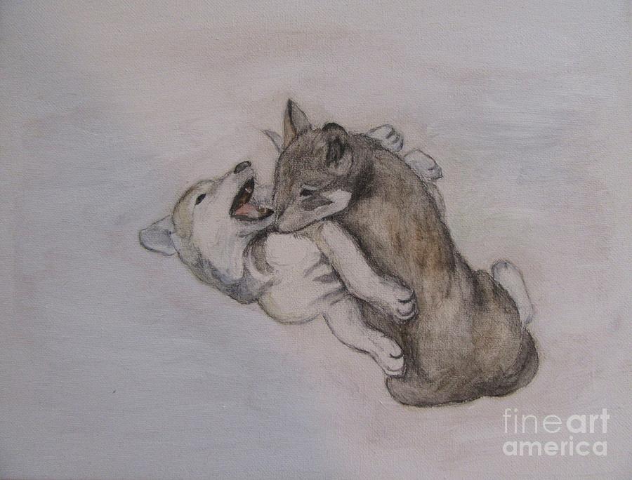 Wolves Painting - Wolf pups by Elizabeth Krieg