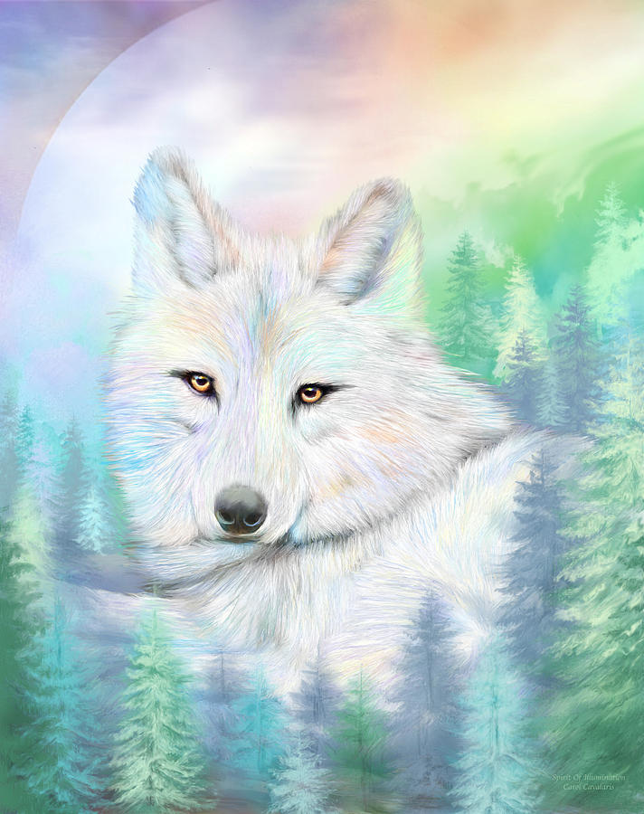 Wolves Mixed Media - Wolf - Spirit Of Illumination by Carol Cavalaris