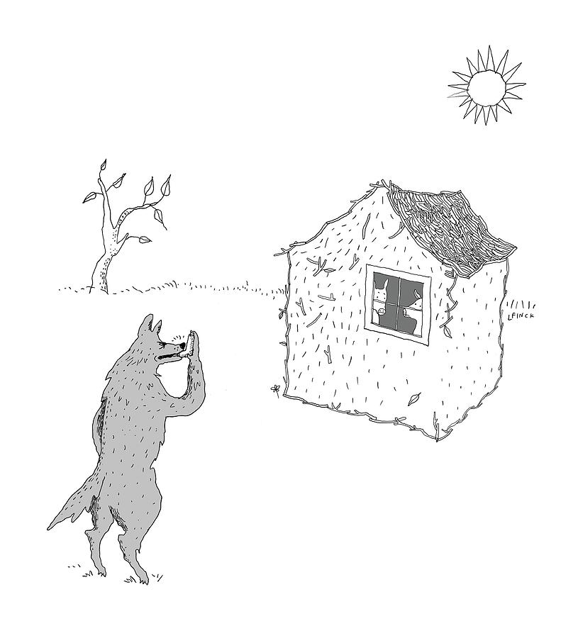 Wolf uses asthma inhaler Drawing by Liana Finck