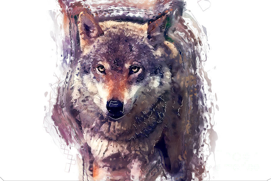 Wolf watercolor painting Painting by Justyna Jaszke JBJart