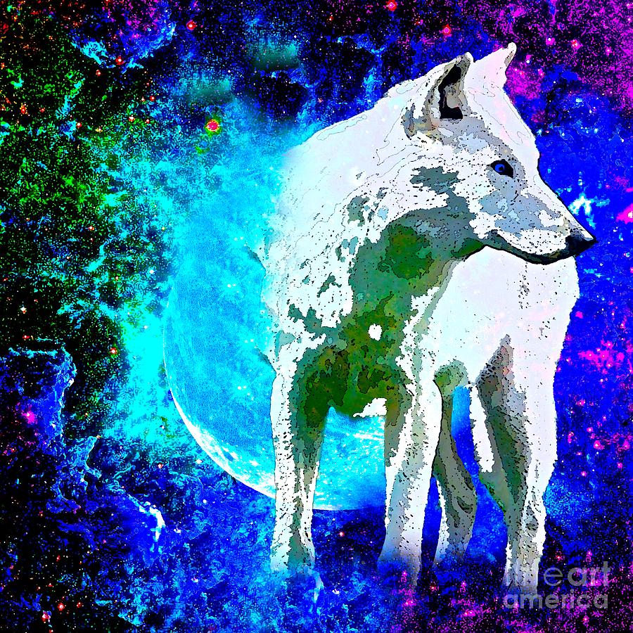 Wolf White Painting by Saundra Myles