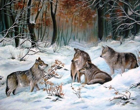 Wolfs Painting By Margaret Greczi - Pixels