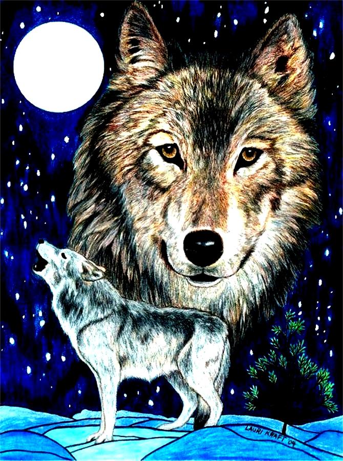 Wolves Howl At The Moon Painting by Lauri Kraft