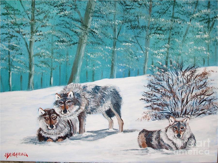 Wolves in the wild Painting by Jean Pierre Bergoeing