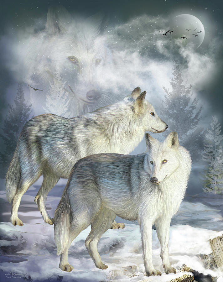 Wolves In Winter Mixed Media by Carol Cavalaris