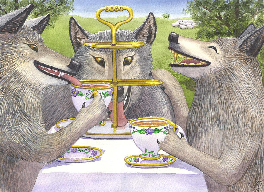 Wolves Tea Party Painting by Catherine G McElroy