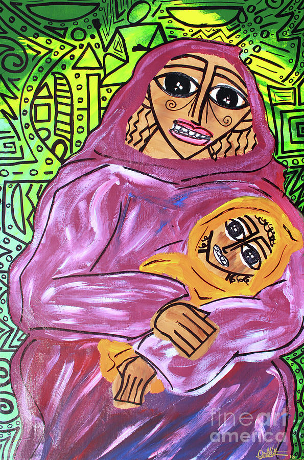 Woman and Child Painting by Odalo Wasikhongo