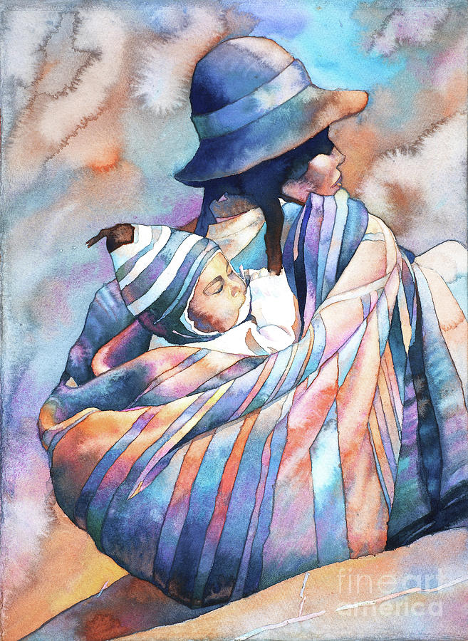 Woman and Child- Peru Painting by Ryan Fox