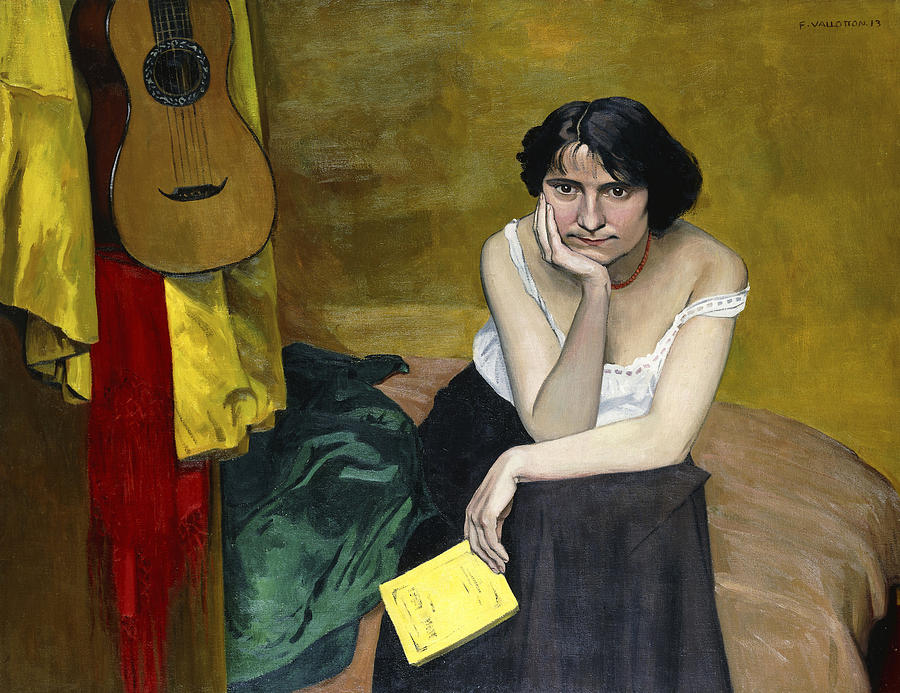 Woman and Guitar Painting by Felix Vallotton