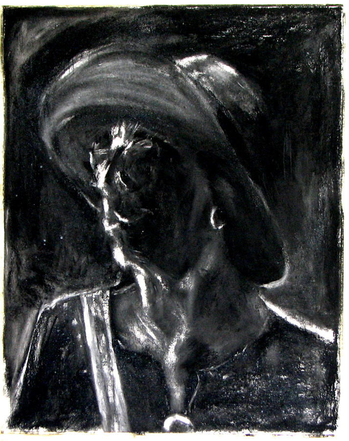 woman and Hat  sillouette  Drawing by Patrick Mills