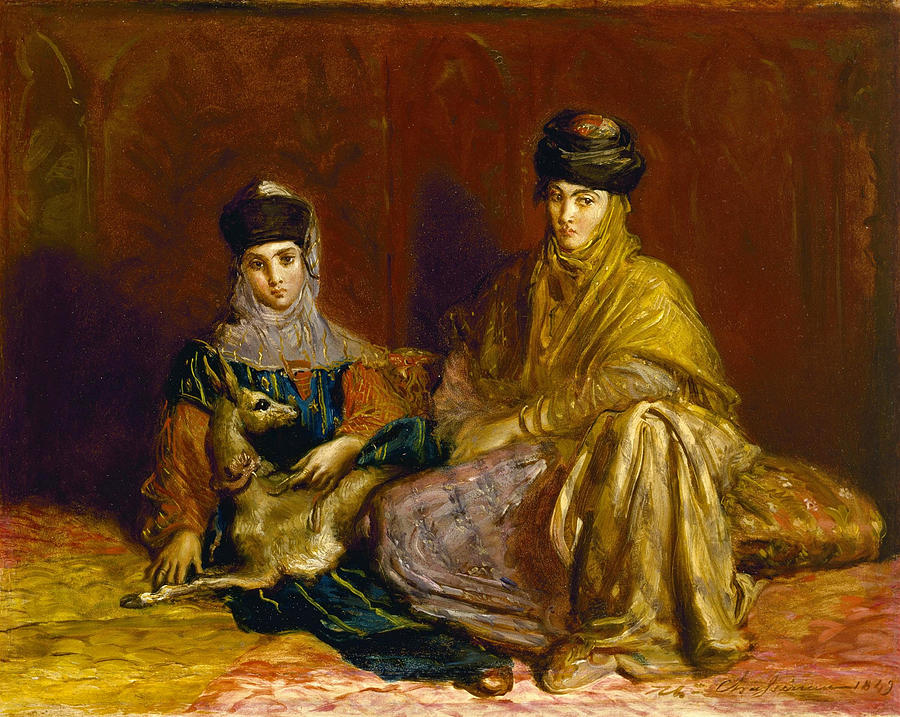 Woman and Little Girl of Constantine with a Gazelle Painting by Theodore Chasseriau