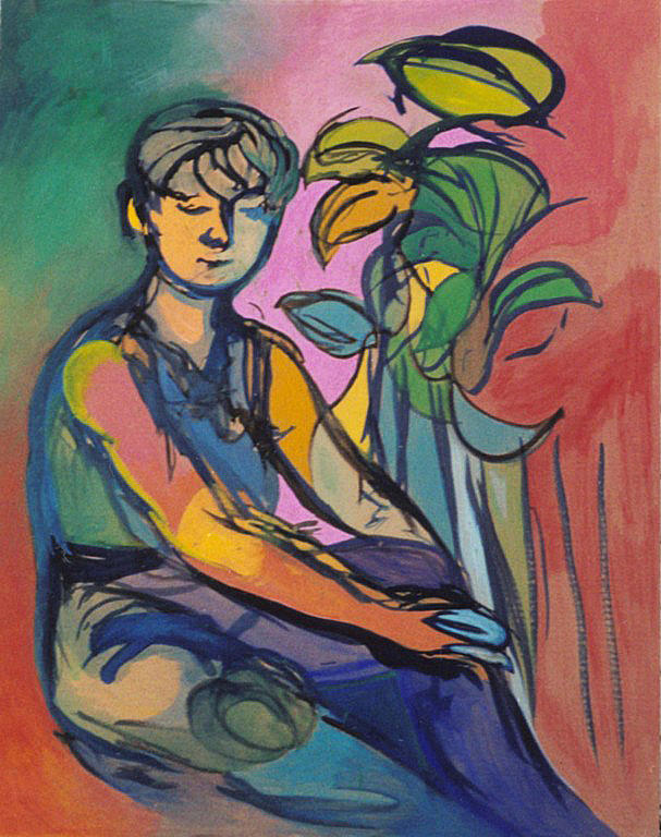 Woman and Plants Painting by Laura Joan Levine