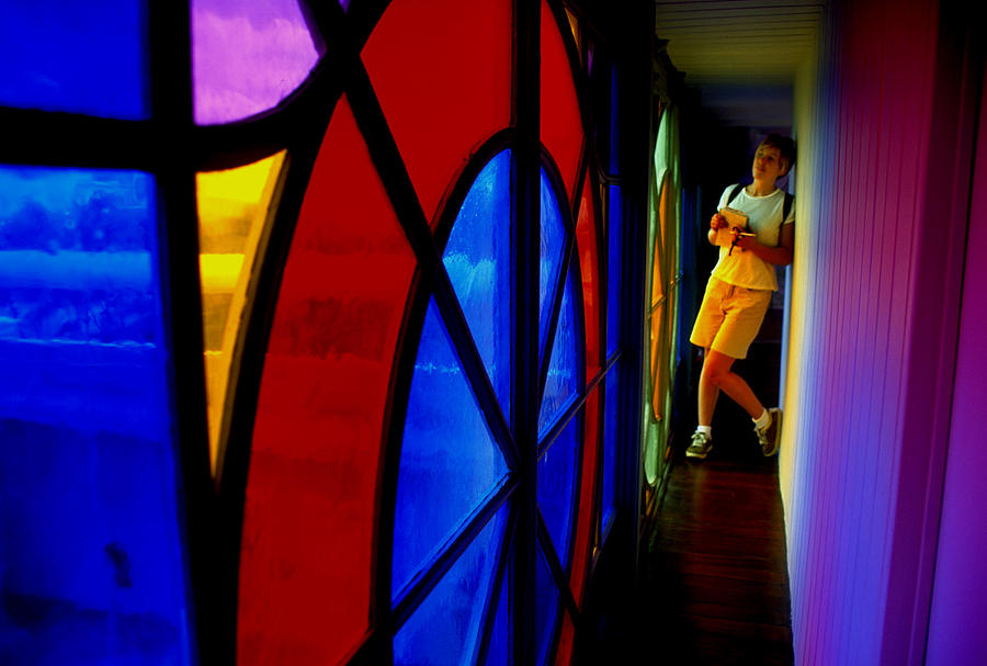 Woman And Stained Glass Photograph