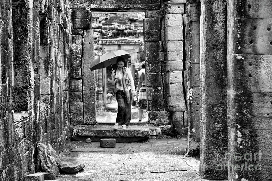 Woman Angkor Wat BW Cambodia  Photograph by Chuck Kuhn