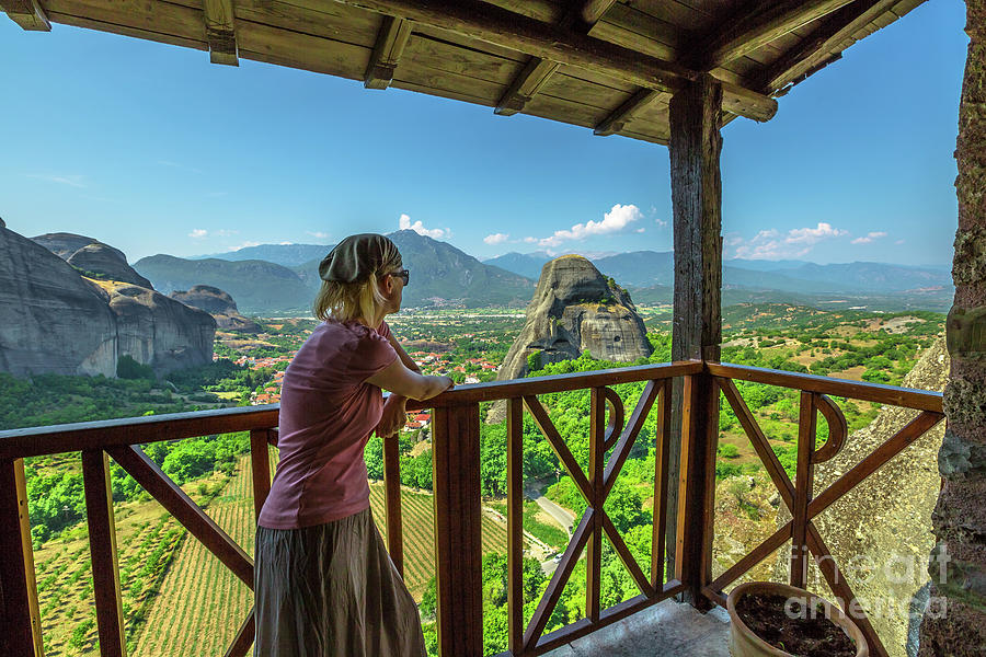 Woman at Meteora Monasteries Photograph by Benny Marty