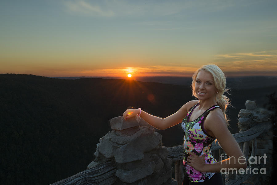 Woman at sunset at Coopers Rock Photograph by Dan Friend