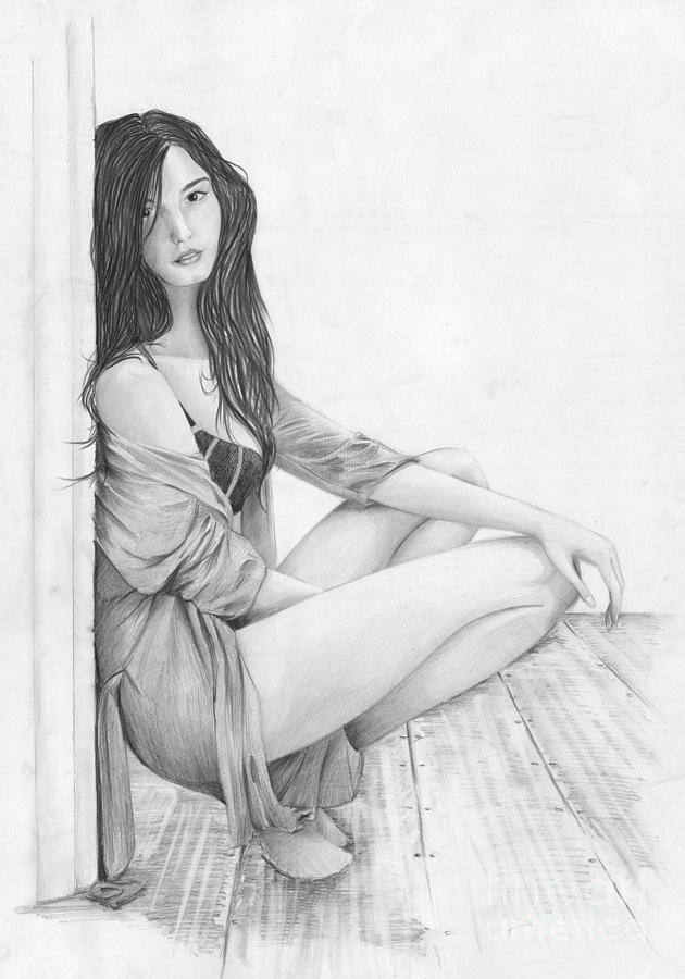 Woman At The Door Drawing By Krzysztof Wielkopolski