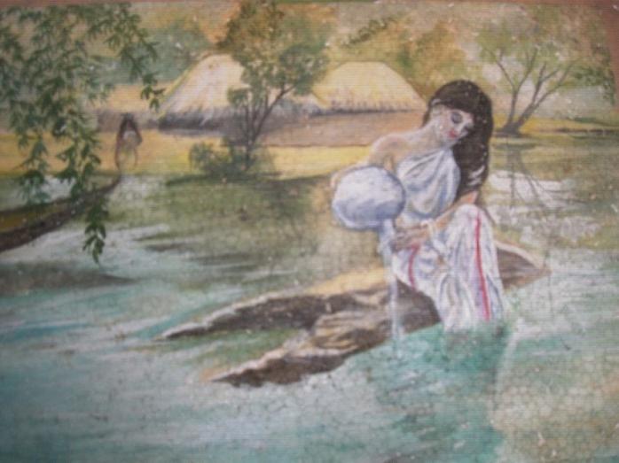 Landscape Painting - Woman At The Pond 2 by Mitali Mahapatra 