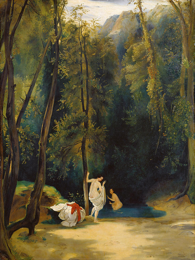 Woman Bathing in the Park of Terni Painting by Carl Blechen