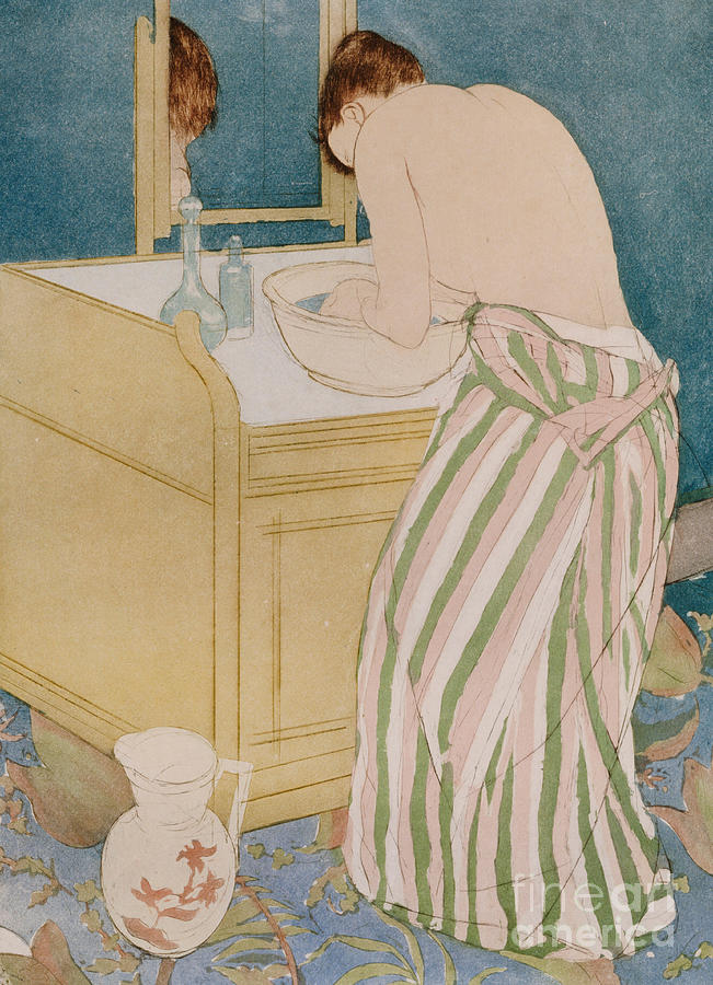 Woman bathing Painting by Mary Stevenson Cassatt