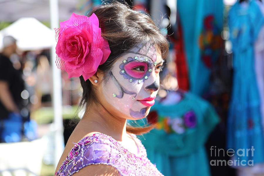 Skull Photograph - Woman Beautiful Day of the Dead  by Chuck Kuhn