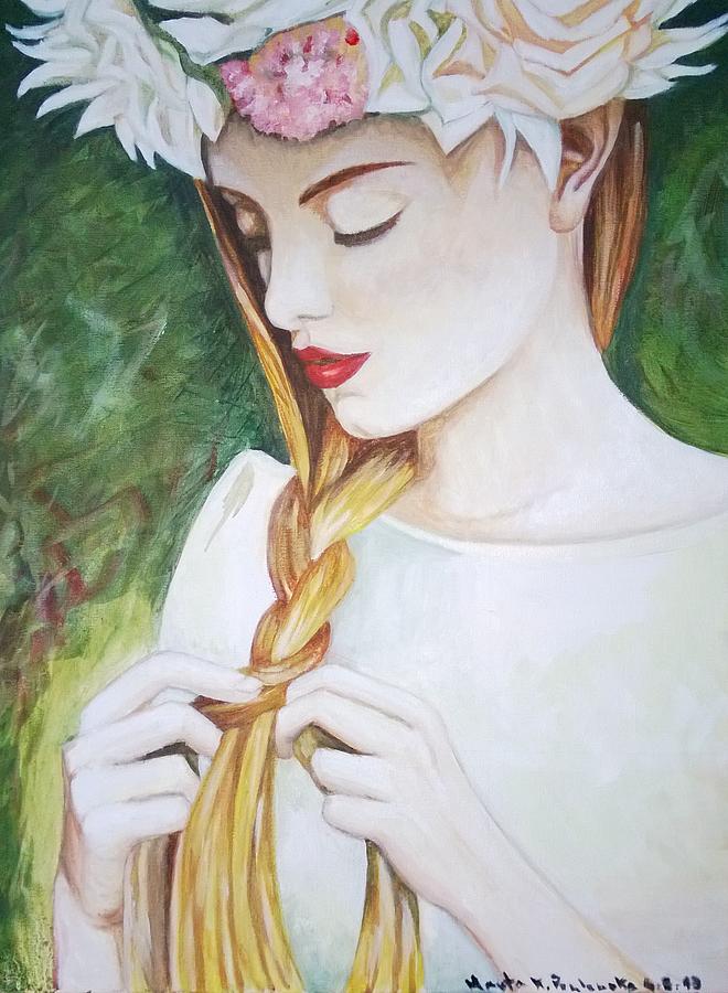Woman Braiding Hair Painting by Marta Pawlowski