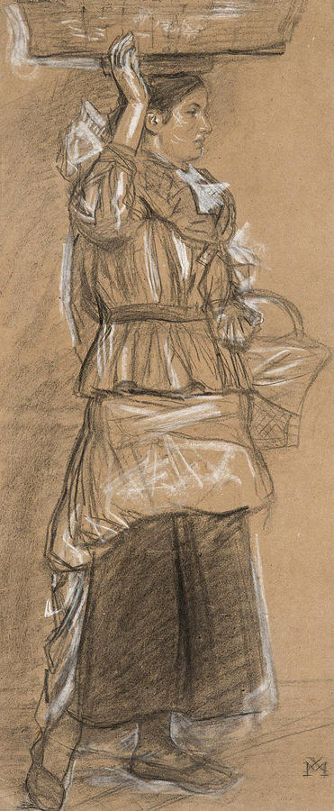 Woman carrying a basket Drawing by Xavier Mellery