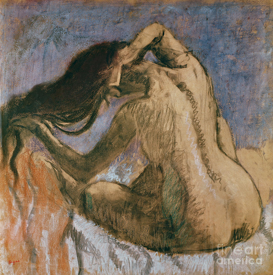 Woman Combing her Hair Pastel by Edgar Degas
