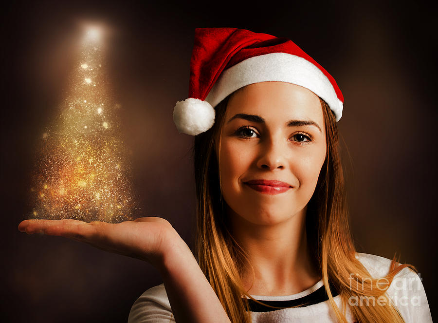 Woman displaying christmas tree lights Photograph by Jorgo Photography
