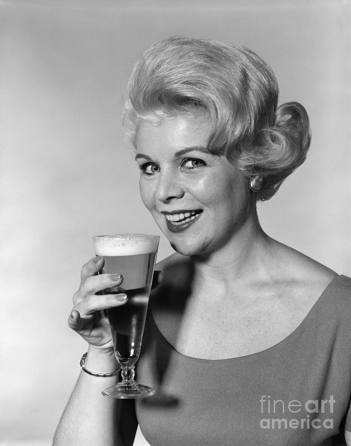 Woman Drinking Beer, C.1960s Photograph by H. Armstrong Roberts/ClassicStock