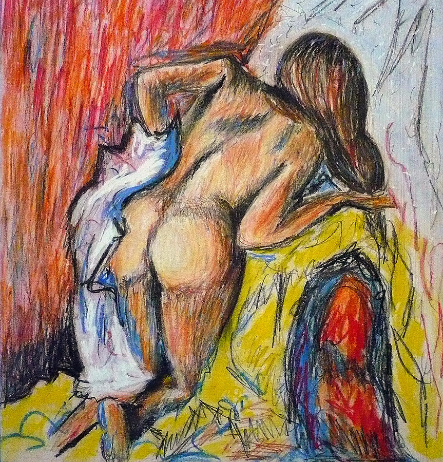 woman drying herself by Degas Drawing by Ericka Herazo