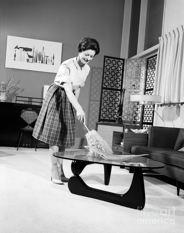 Vintage Photograph - Woman Dusting, C.1950-60s by H. Armstrong Roberts/ClassicStock