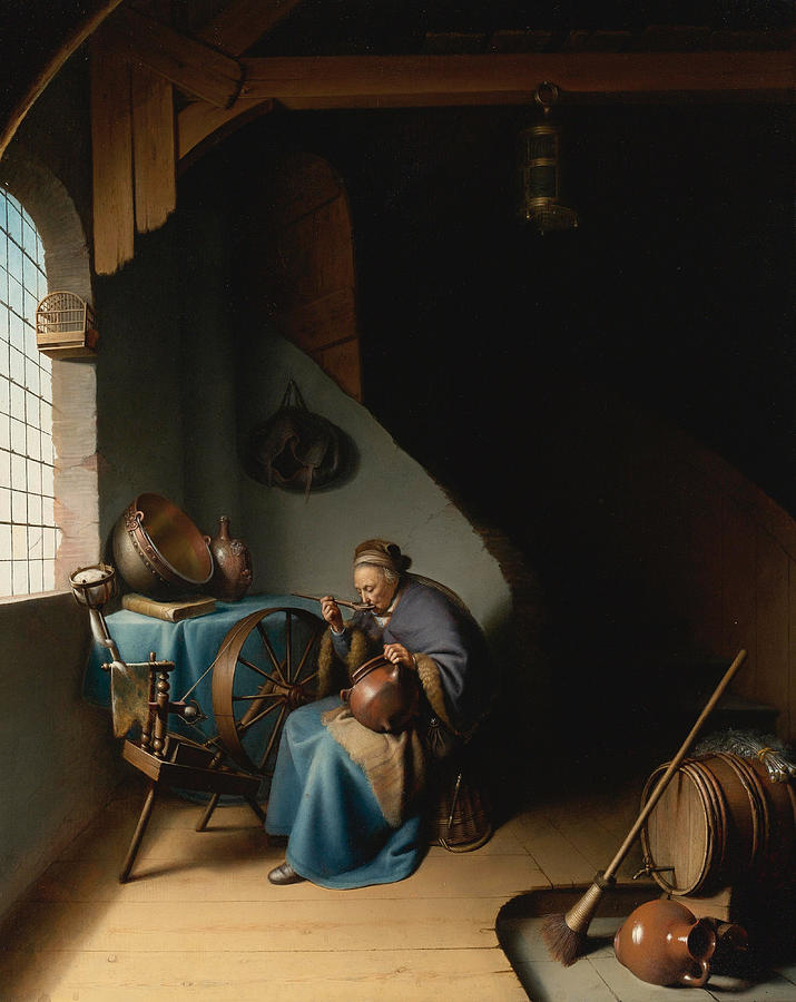Still Life Painting - Woman Eating Porridge by Gerrit Dou