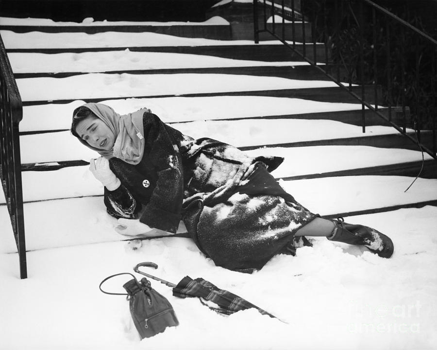 Woman Fallen On Snowy Steps Photograph by H. Armstrong Roberts/ClassicStock