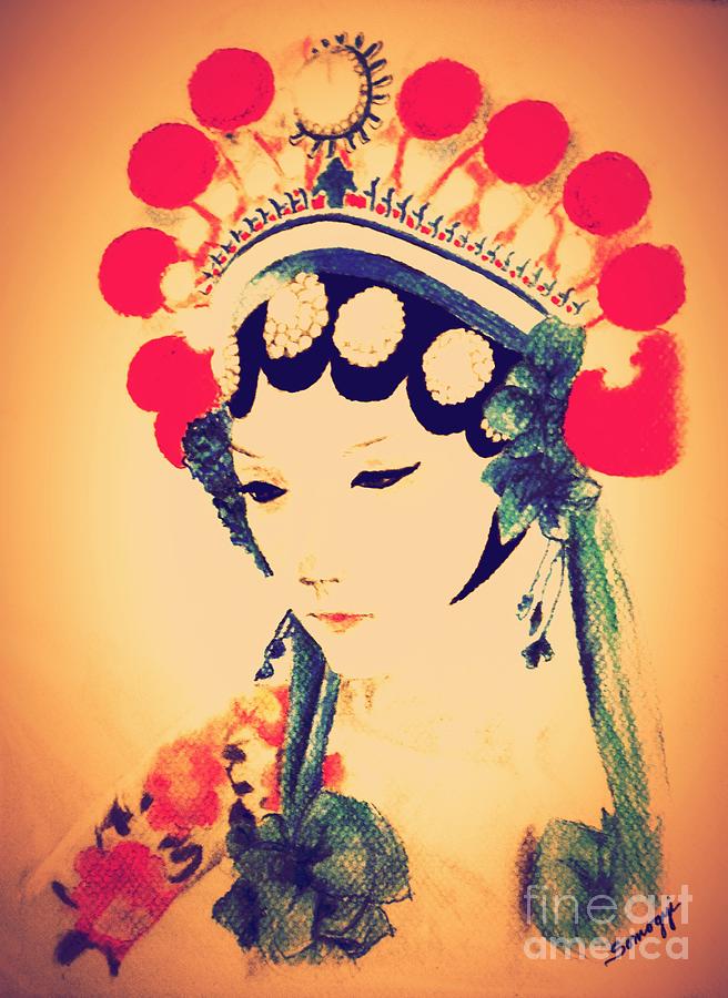 Woman from Chinese Opera with Tattoos -- VIntage Amber Digital Art by Jayne Somogy