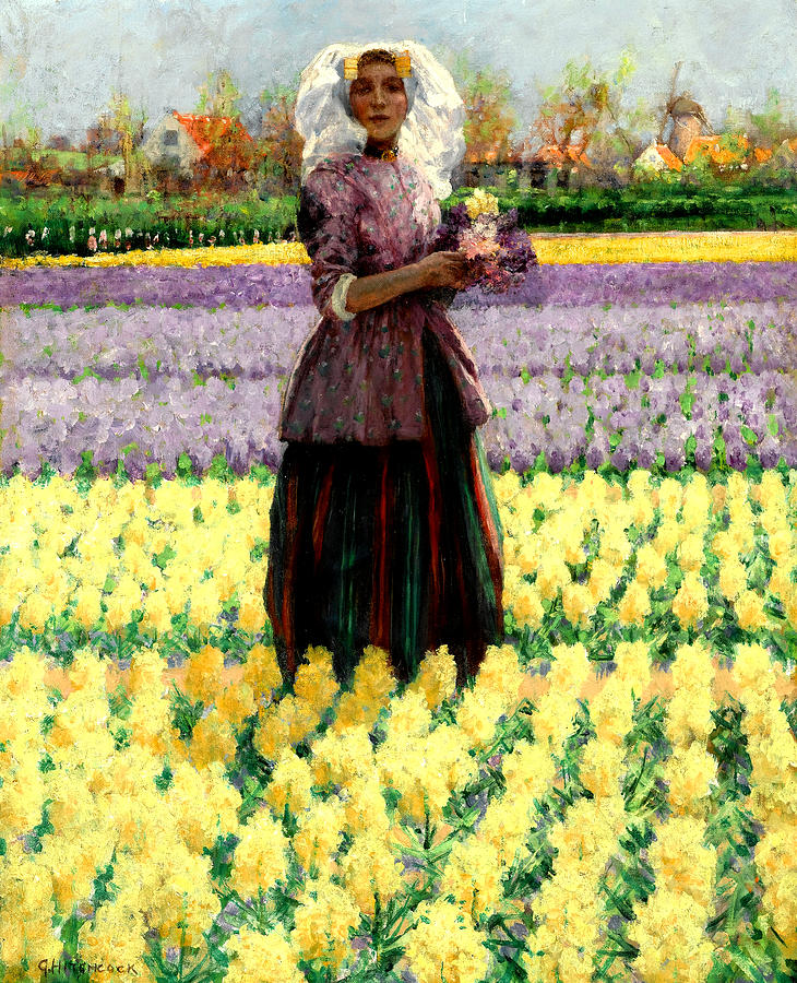 George Hitchcock Painting - Woman in a Field of Hyacinths by George Hitchcock