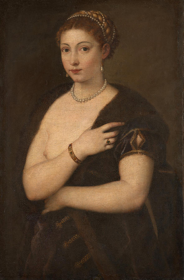 Woman In A Fur Coat Painting by Titian