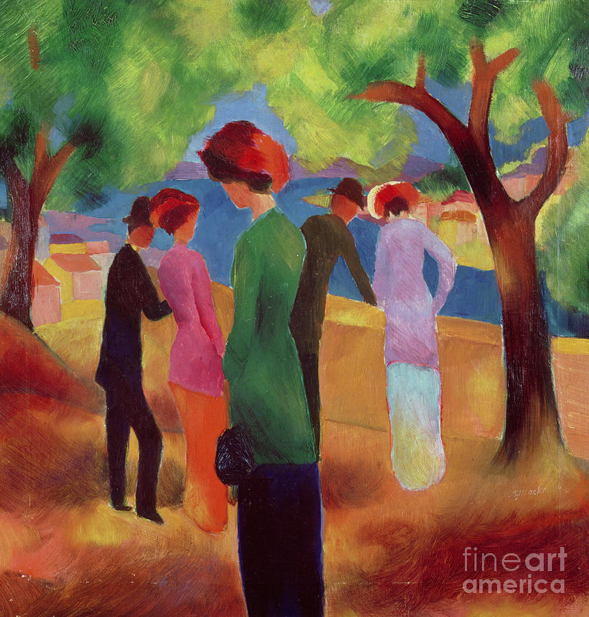 Tree Painting - Woman in a Green Jacket by August Macke by August Macke