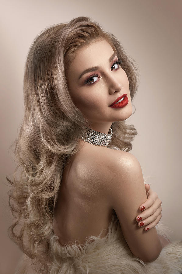 Woman In Big Curls Hollywood Glam Look Photograph By Erich Caparas