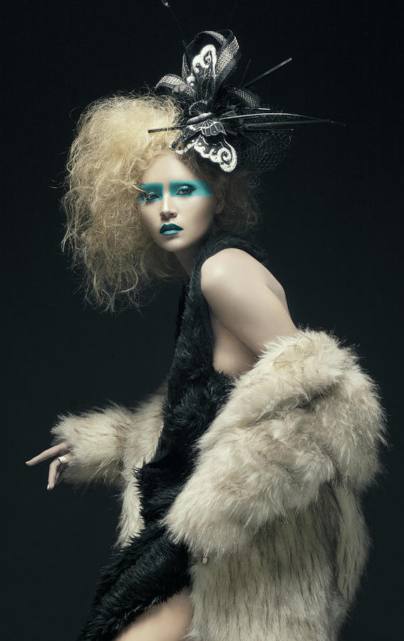 Woman In Black Avant Garde Attire With Butterfly Headdress