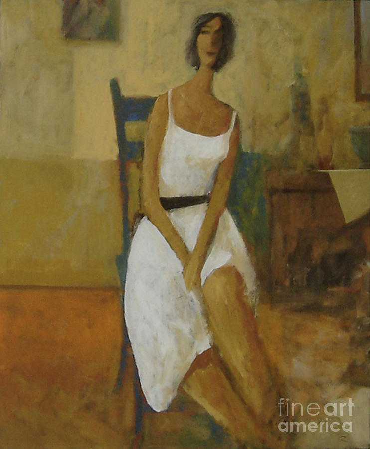 Woman In Blue Chair Painting by Glenn Quist