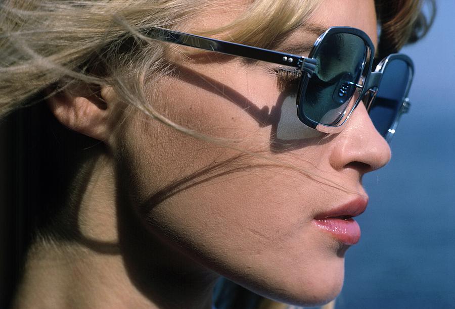 Summer Photograph - Woman in Blue Sunglasses by Frank Horvat