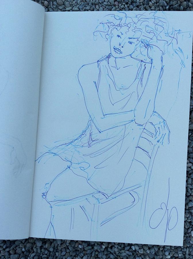 Female Drawing - Woman In Chair 1 by Elizabeth Parashis
