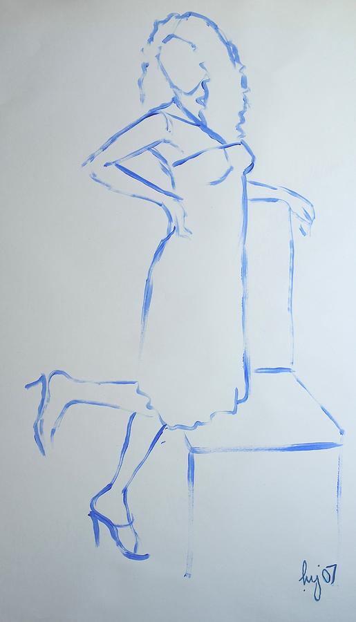Woman in dress next to chair Drawing by Mike Jory